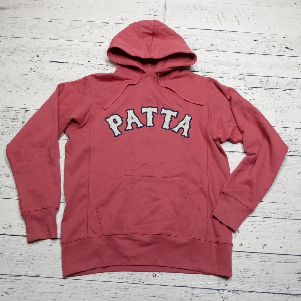 Patta Hoodie Mens Medium Pink Pullover Chenille Applique‎ Logo Kangaroo Pocket